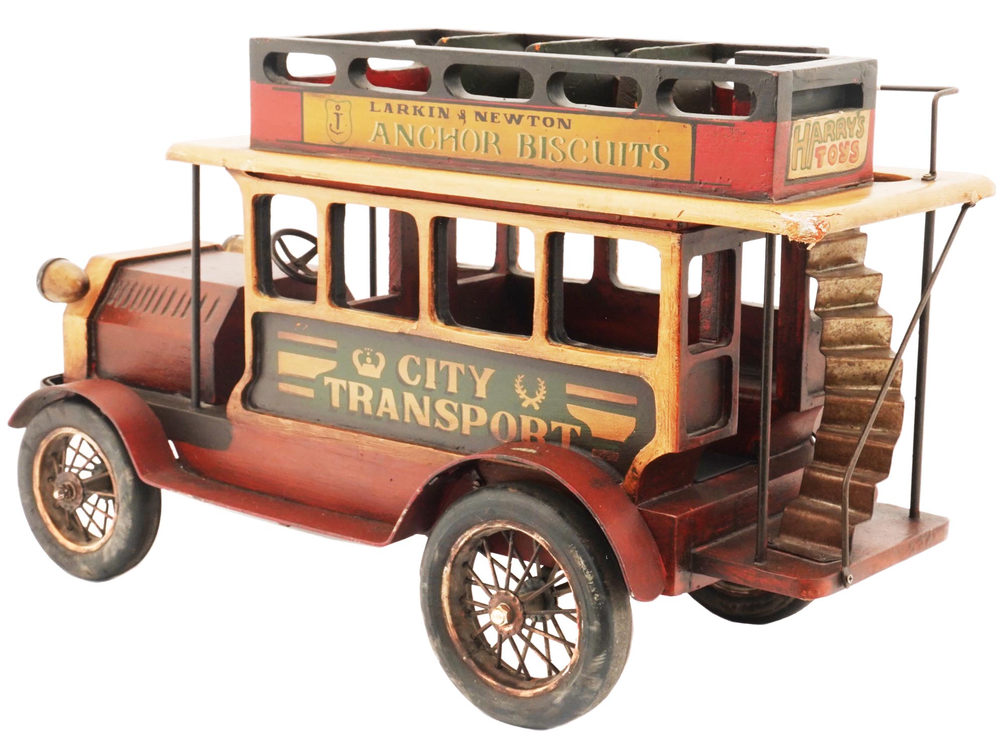 LARGE AD HARRYS TOYS DECORATIVE DISPLAY WOOD BUS PIC-1